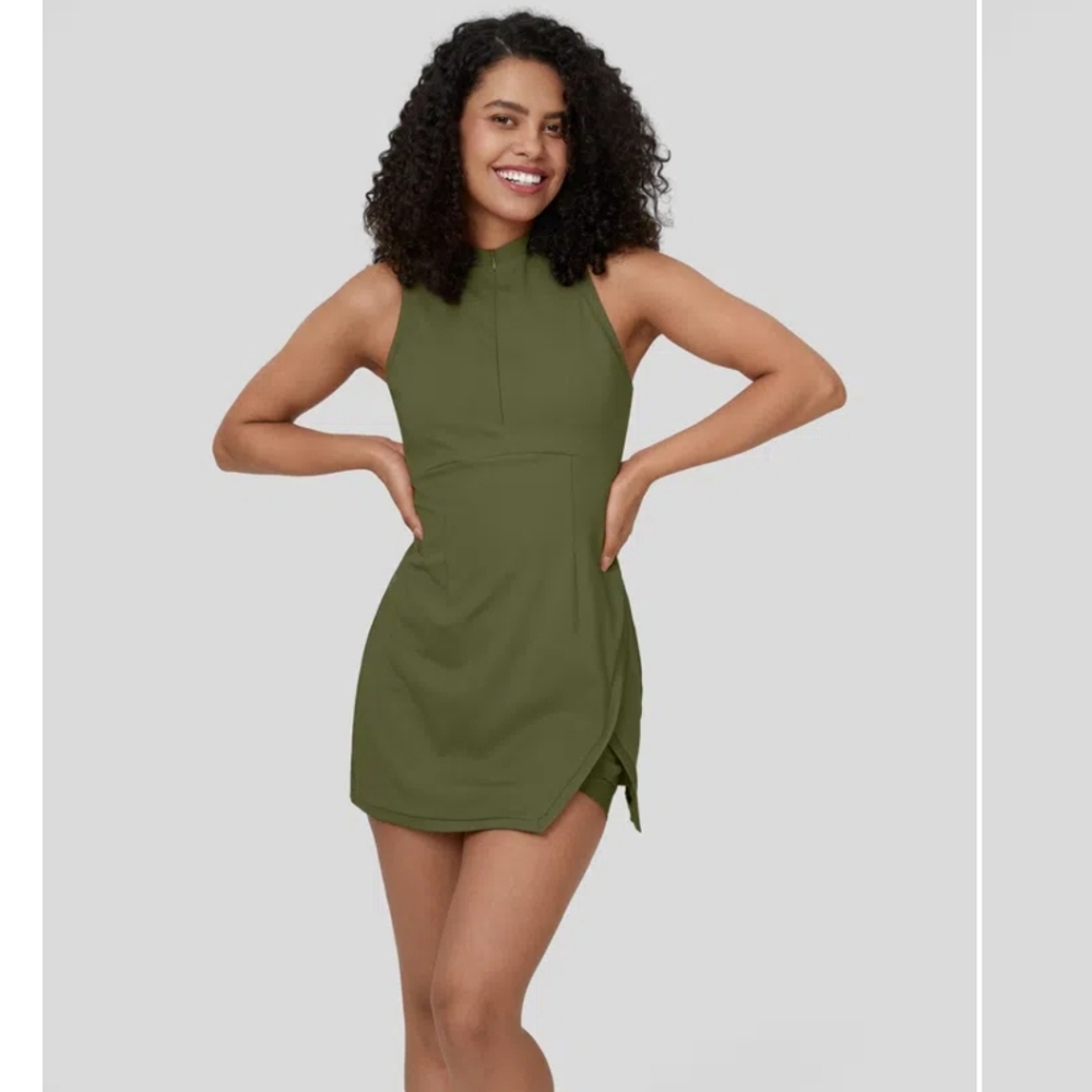 Zipper Racerback Split Side Pocket 2-Piece Mini Tennis Active Dress